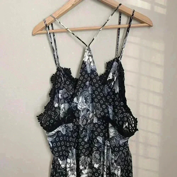 Free People Black Floral Midi Dress Crochet Chest - Picture 5 of 14
